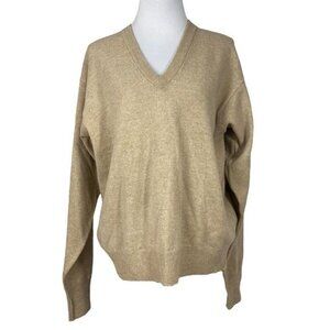 Pendleton Women's Tan Virgin Wool Preppy V-Neck Long Sleeve Knit Sweater M/C42‎